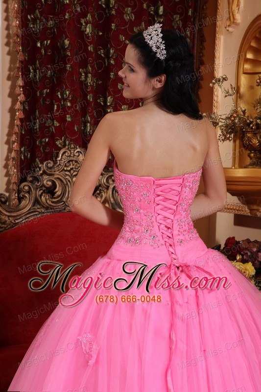 wholesale rose pink ball gown strapless floor-length tulle beading quinceanera dress