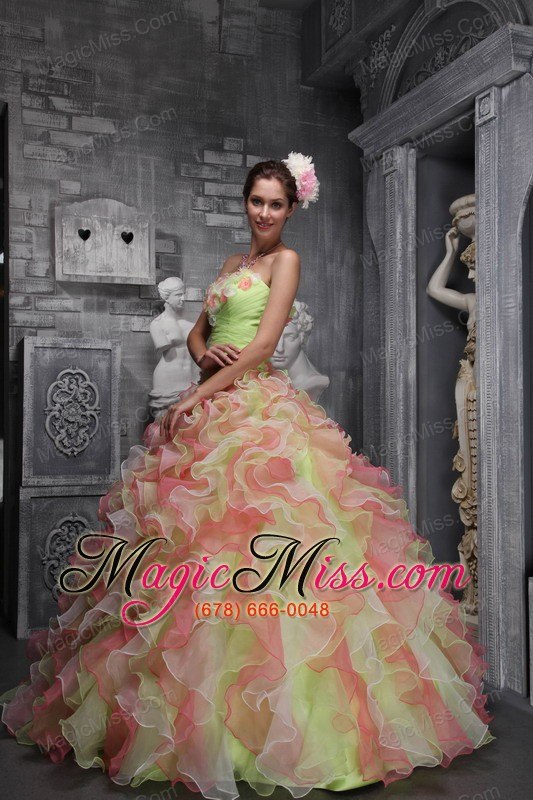 wholesale lovely ball gown strapless floor-length taffeta and organza hand flowers multi-color quinceanera dress