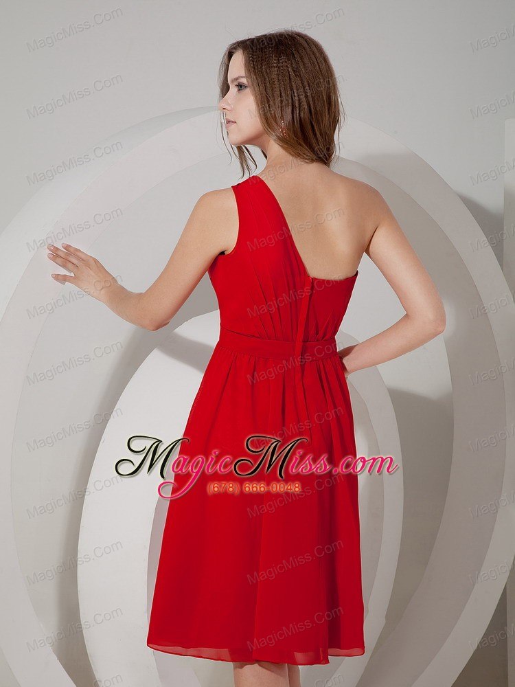 wholesale wine red empire one shoulder knee-length chiffon beading prom dress