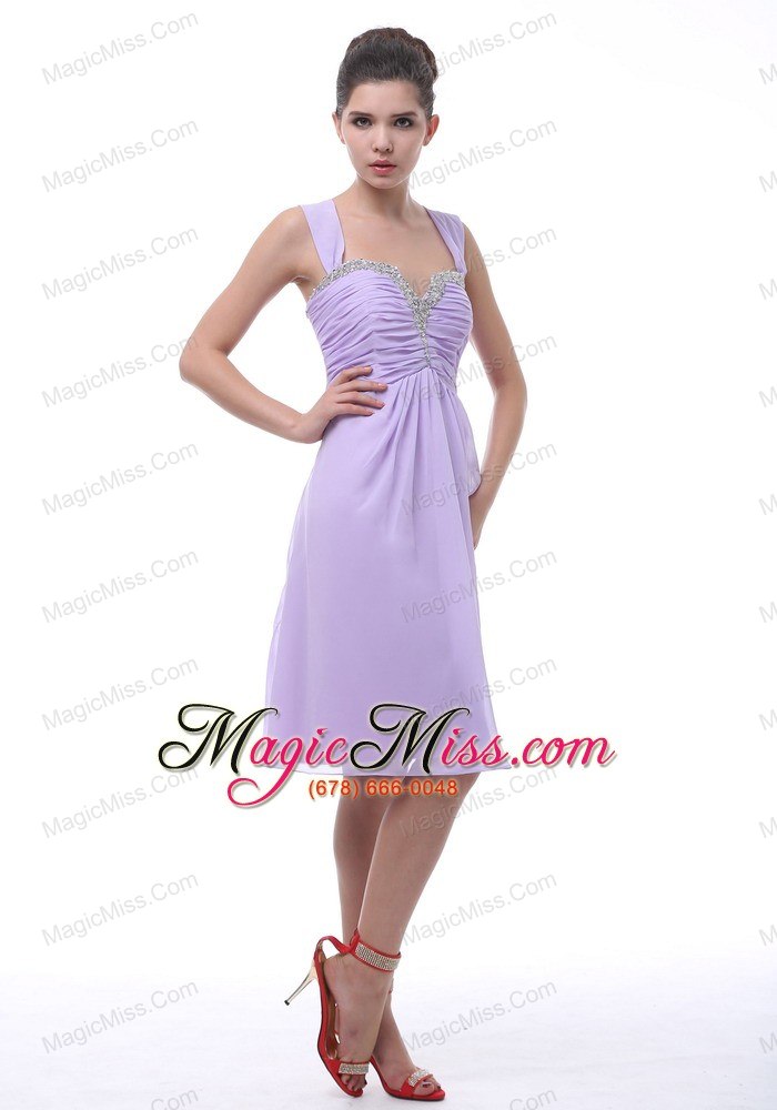 wholesale alpine avondale lavender straps prom dress with beaded and ruch decorate knee-length