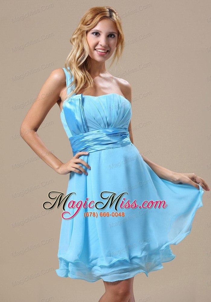 wholesale missouri one shoulder light blue chiffon ruched decorate bust knee-length 2013 prom / homecoming dress