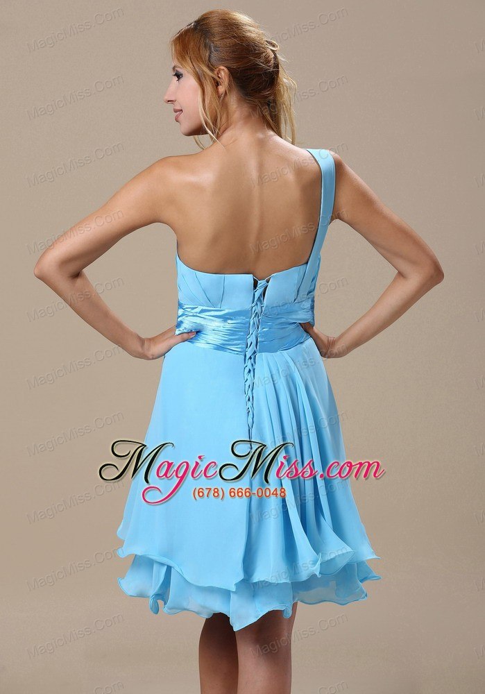 wholesale missouri one shoulder light blue chiffon ruched decorate bust knee-length 2013 prom / homecoming dress