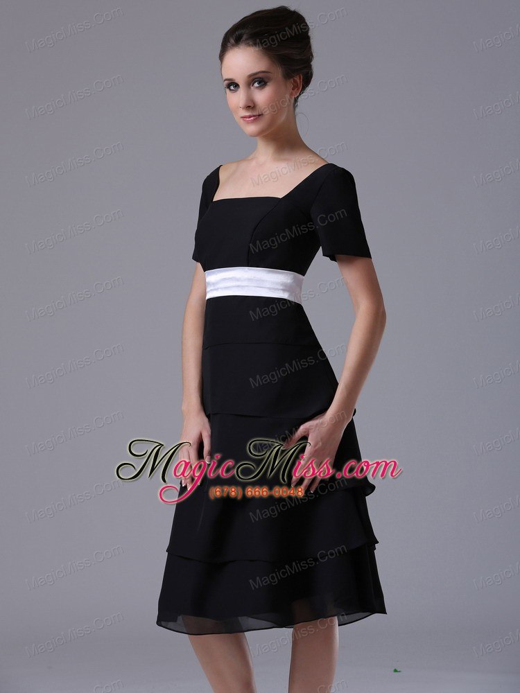 wholesale black tiered skirt square black wedding party a-line chiffon mother of the bride dress