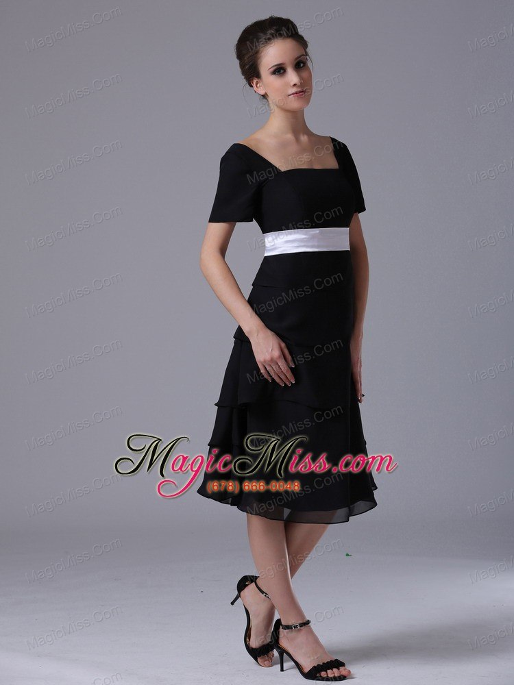 wholesale black tiered skirt square black wedding party a-line chiffon mother of the bride dress