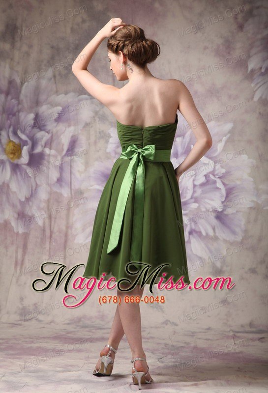 wholesale olive green empire strapless knee-length chiffon sashes bridesmaid dress