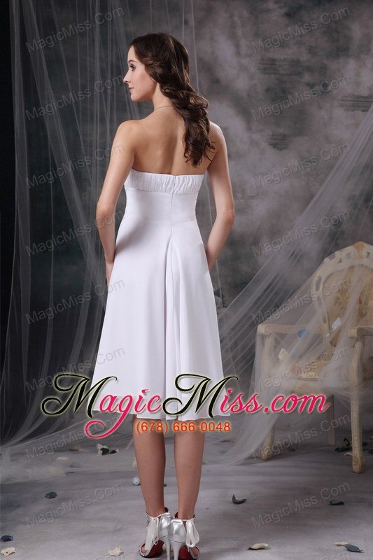 wholesale white a-line strapless knee-length chiffon ruch bridesmaid dress