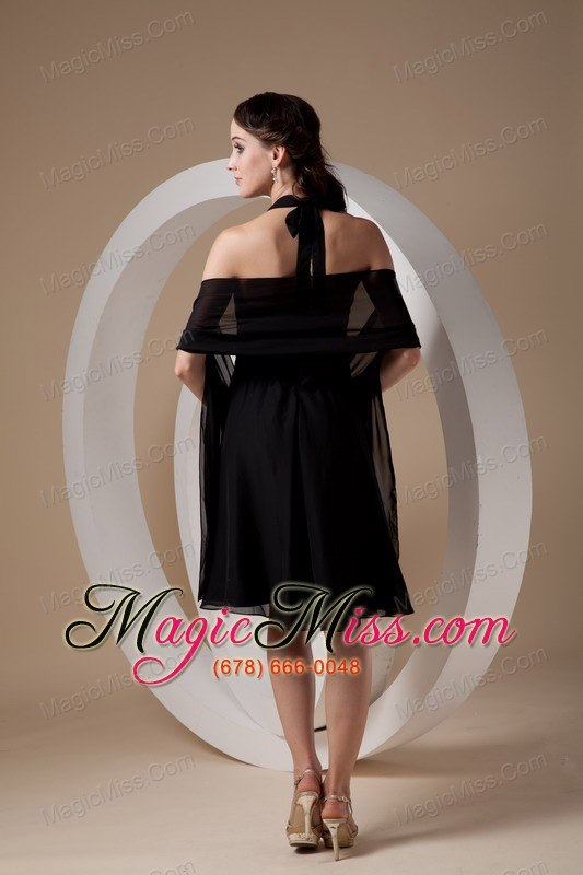 wholesale black column / sheath halter knee-length chiffon ruch bridesmaid dress