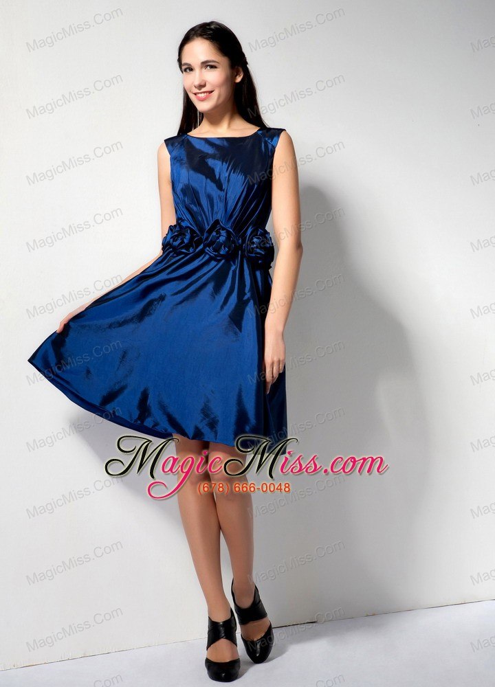 wholesale royal blue a-line scoop knee-length taffeta hand made flower prom dress