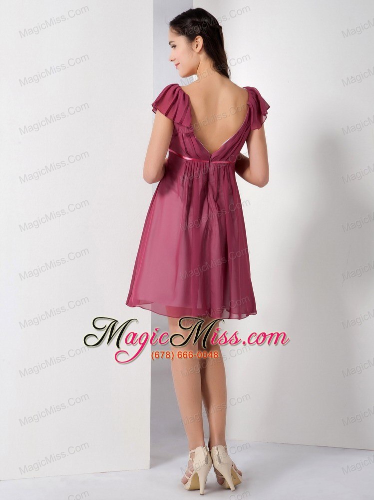 wholesale red a-line v-neck knee-length chiffon ruch prom dress