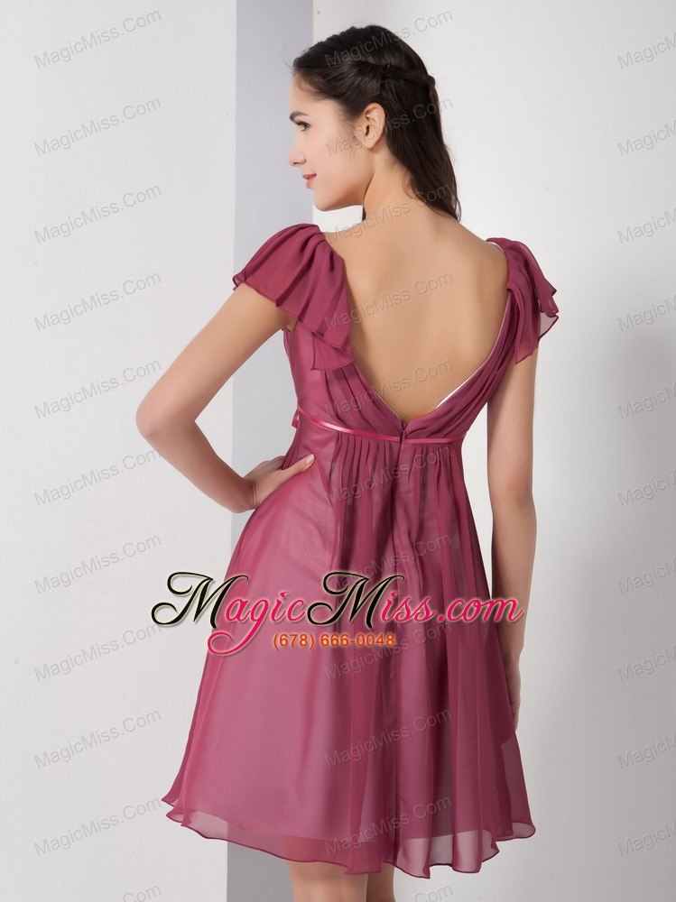 wholesale red a-line v-neck knee-length chiffon ruch prom dress