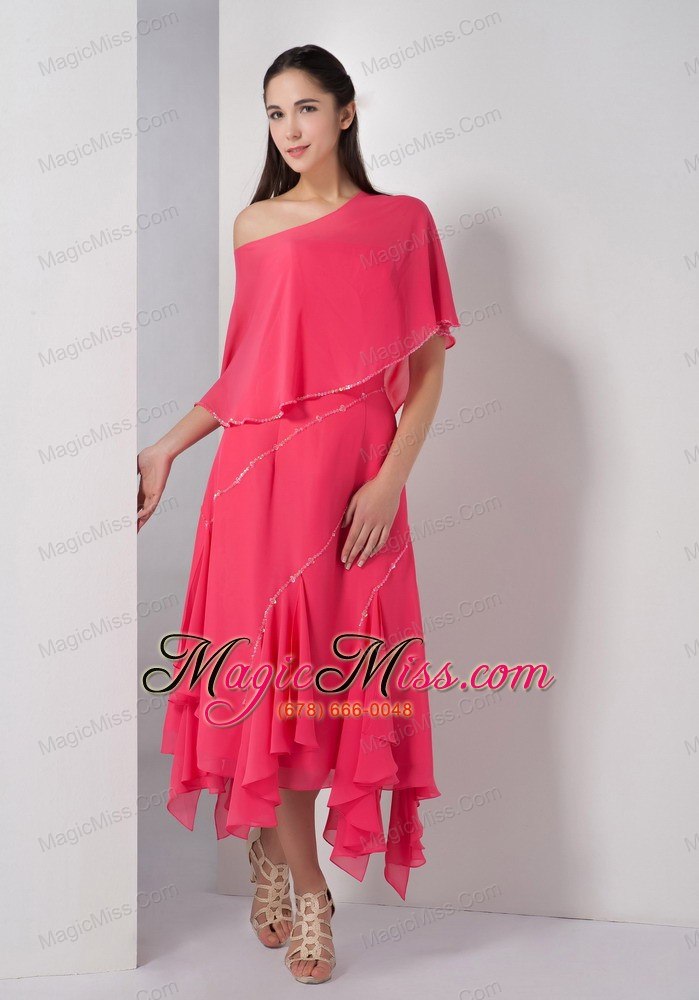 wholesale coral red empire strapless asymmetrical chiffon sequins prom dress