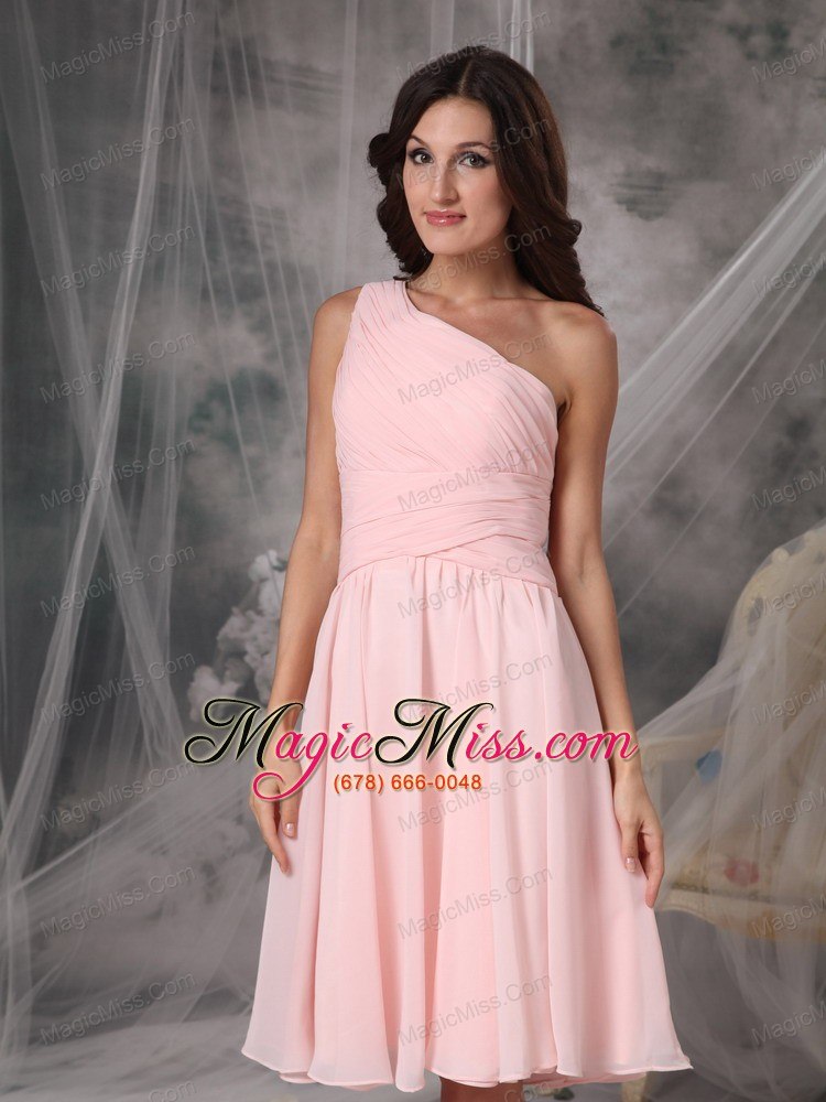 wholesale baby pink empire one shoulder knee-length chiffon prom dress