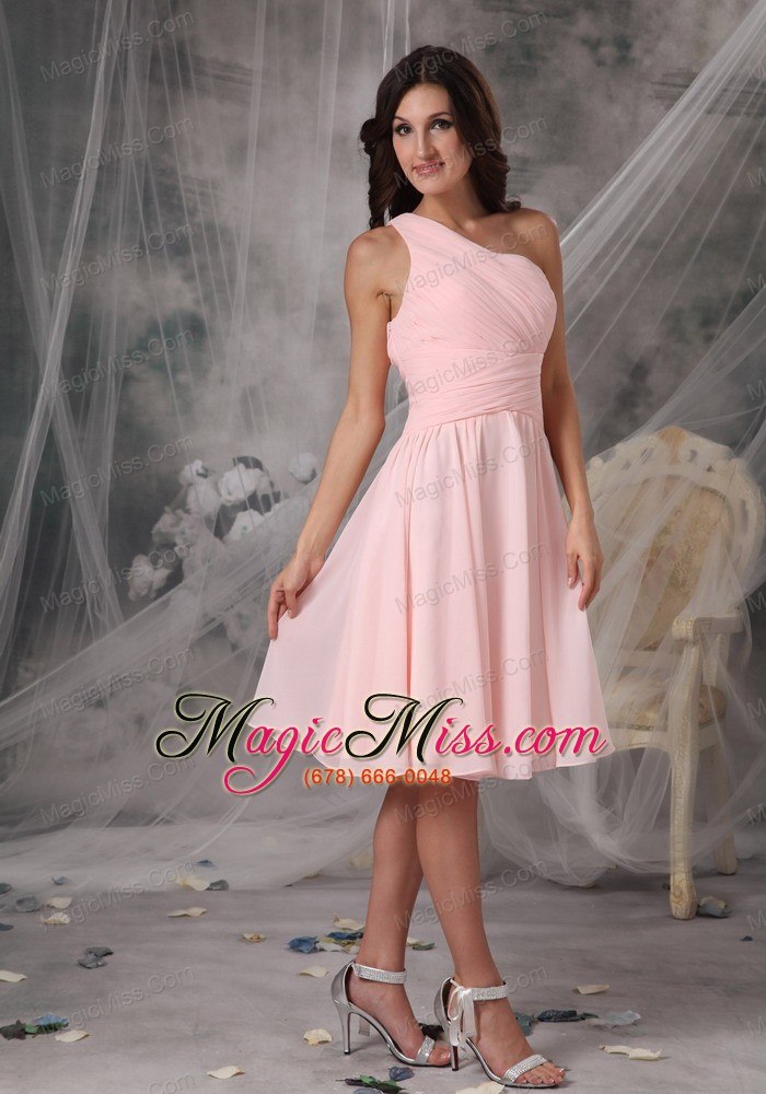 wholesale baby pink empire one shoulder knee-length chiffon prom dress