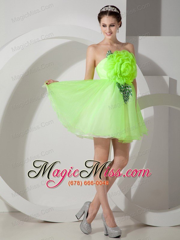 wholesale unique strapless short prom dress hand made flowers