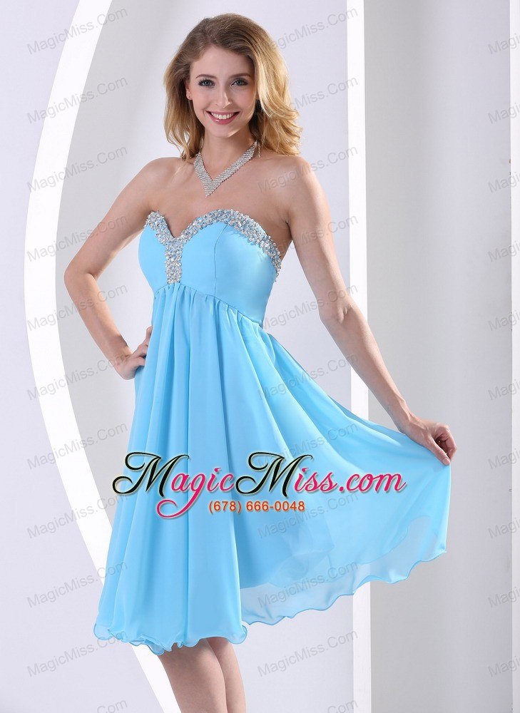 wholesale aqua blue chiffon sweetheart beaded 2013 modest dress a-line knee-length