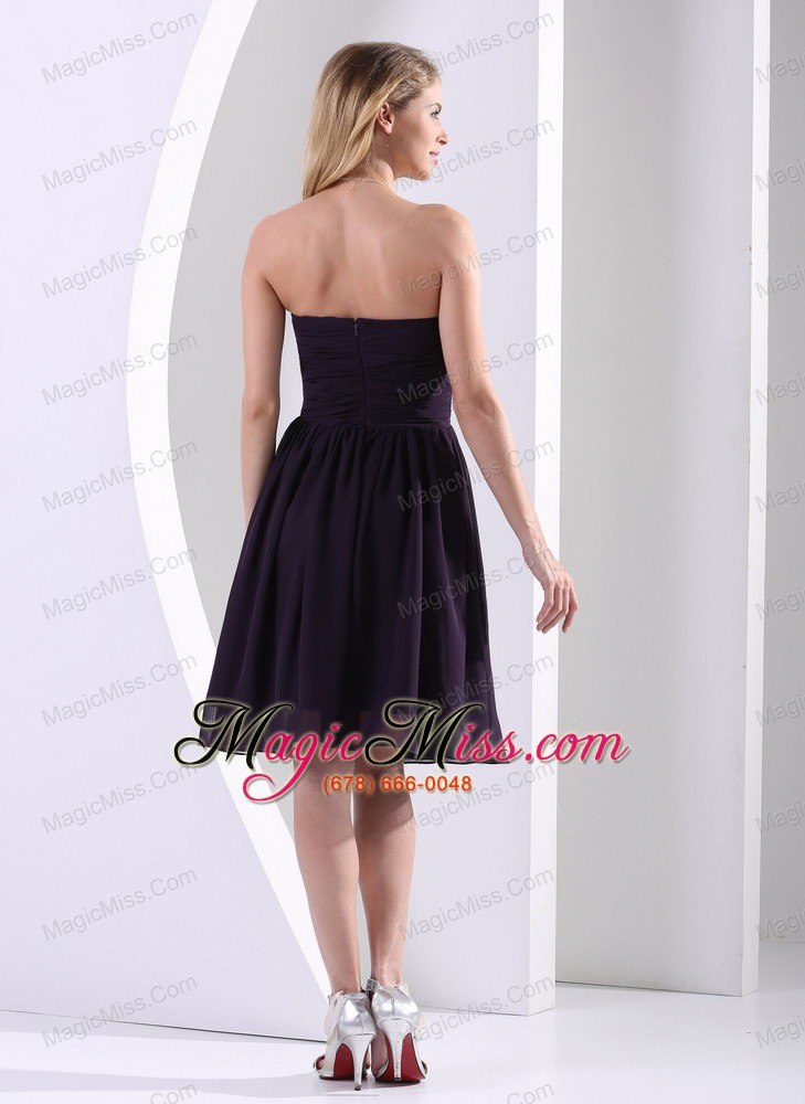 wholesale dark purple chiffon hand made flower and ruch prom / homecoming dress a-line knee-length