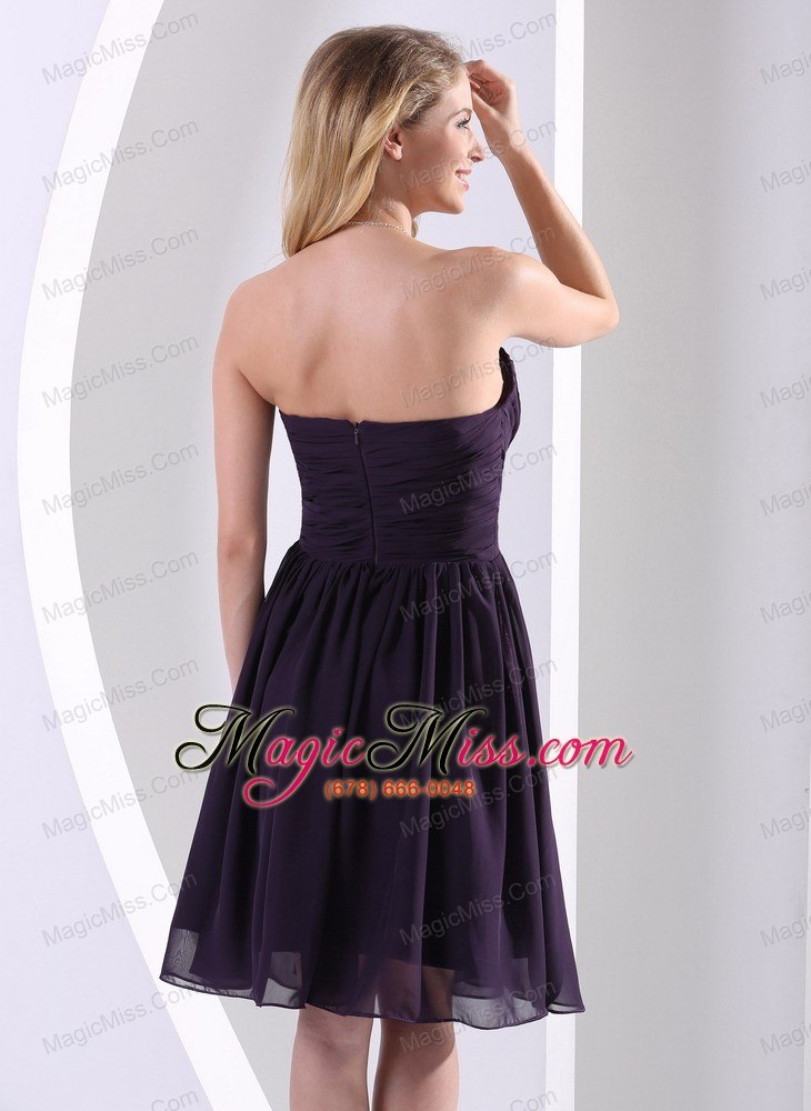 wholesale dark purple chiffon hand made flower and ruch prom / homecoming dress a-line knee-length