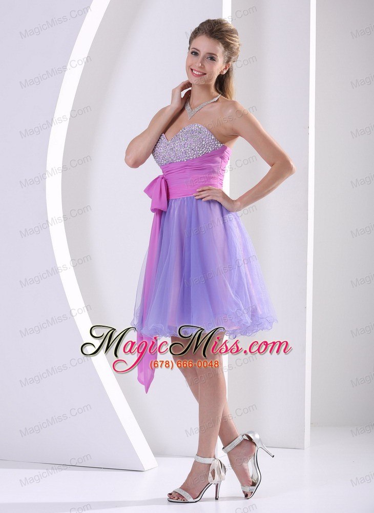 wholesale beaded decorate sweetheart lavender and lilac prom / homecoming dress with sash knee-length