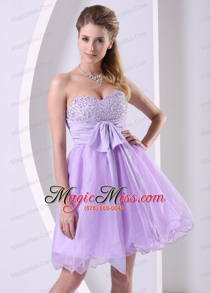 wholesale lilac sweetheart beaded chiffon sash short dress for prom / cocktail knee-length organza