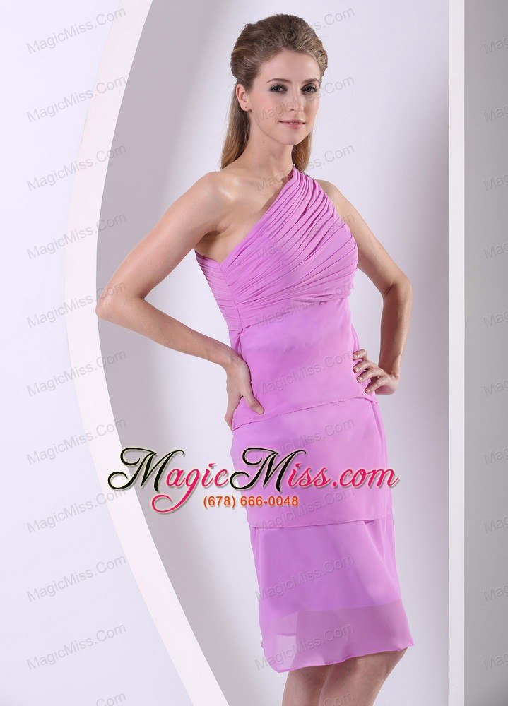 wholesale beaded one shoulder chiffon lavender knee-length simple homecoming / prom dress