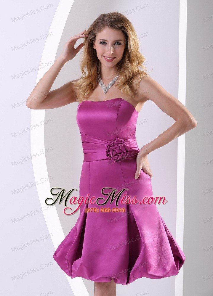 wholesale fuchsia a-line strapless cocktail dress with satin ruch and hand made flowers