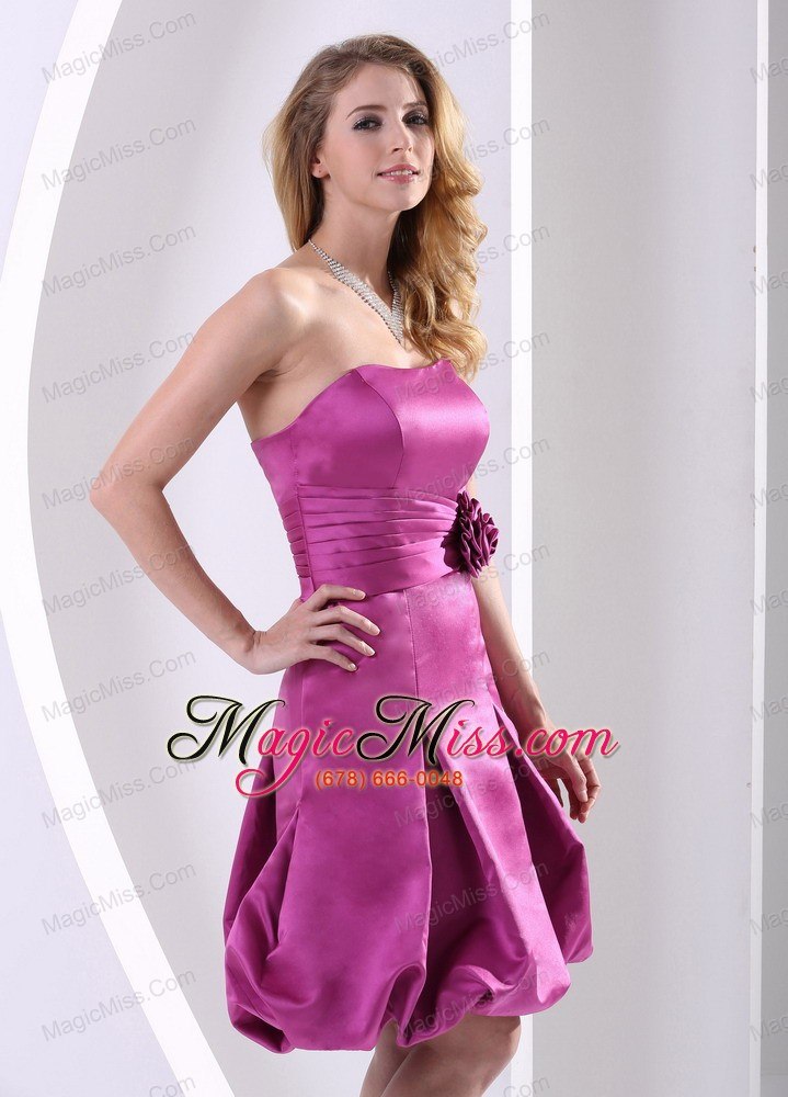 wholesale fuchsia a-line strapless cocktail dress with satin ruch and hand made flowers