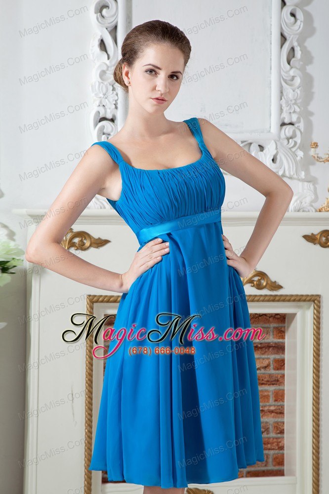 wholesale teal empire straps knee-length chiffon ruch prom dress