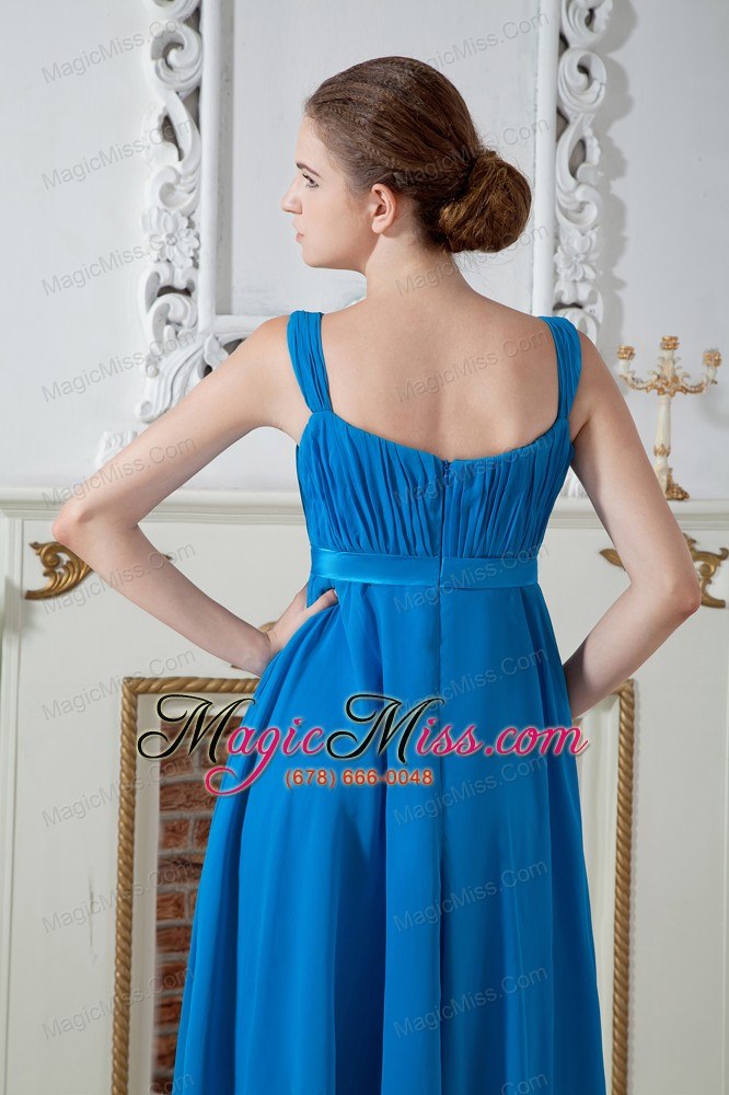 wholesale teal empire straps knee-length chiffon ruch prom dress