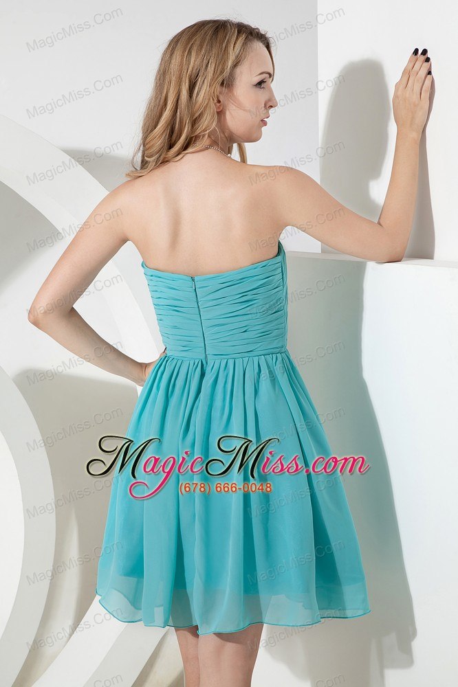 wholesale aqua a-line / princess strapless knee-length chiffon ruch prom dress