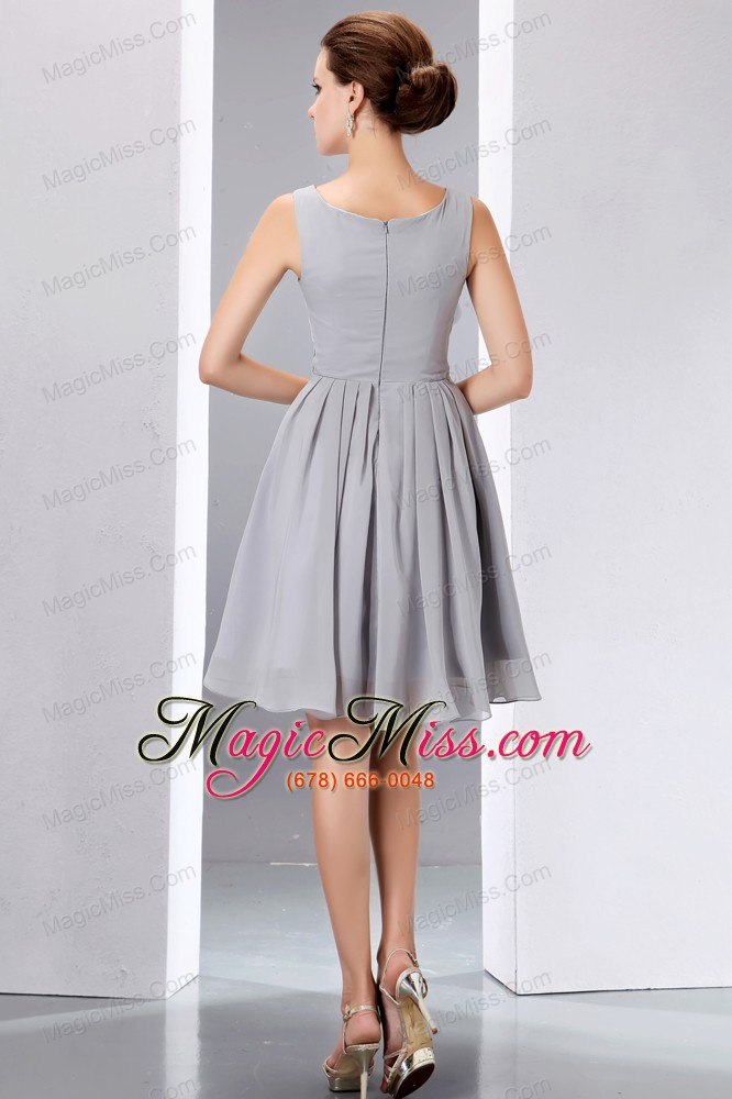 wholesale grey a-line scoop knee-length chiffon ruch prom dress