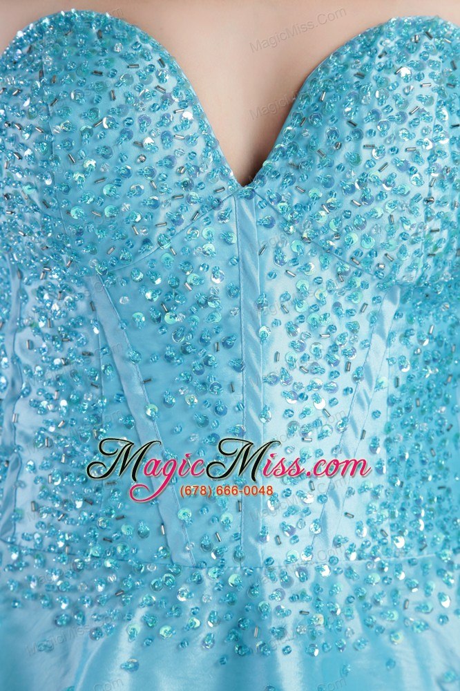 wholesale aqua blue a-line sweetheart mini-length taffeta beading and sequins prom / cocktail dress