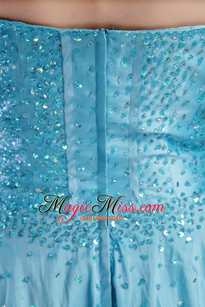 wholesale aqua blue a-line sweetheart mini-length taffeta beading and sequins prom / cocktail dress