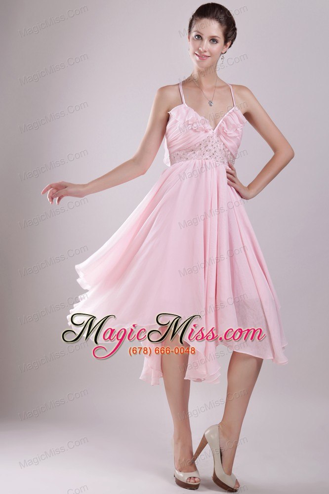 wholesale pink empire spaghetti straps asymmetrical chiffon beading prom / homecoming dress
