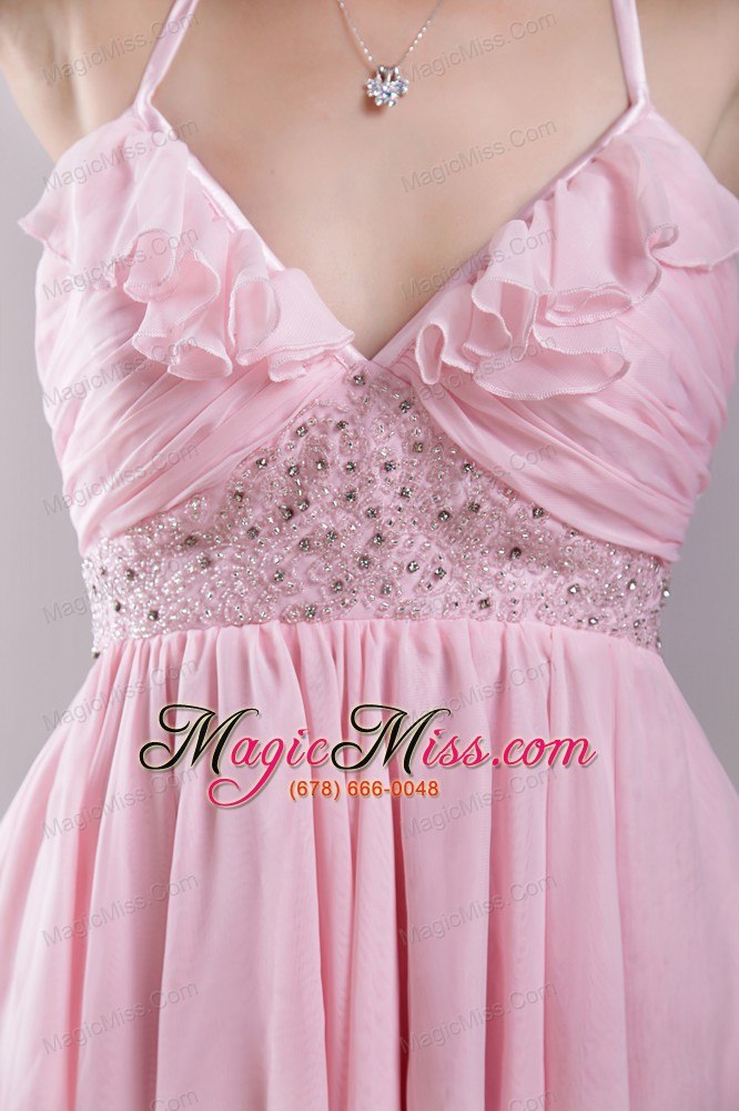 wholesale pink empire spaghetti straps asymmetrical chiffon beading prom / homecoming dress