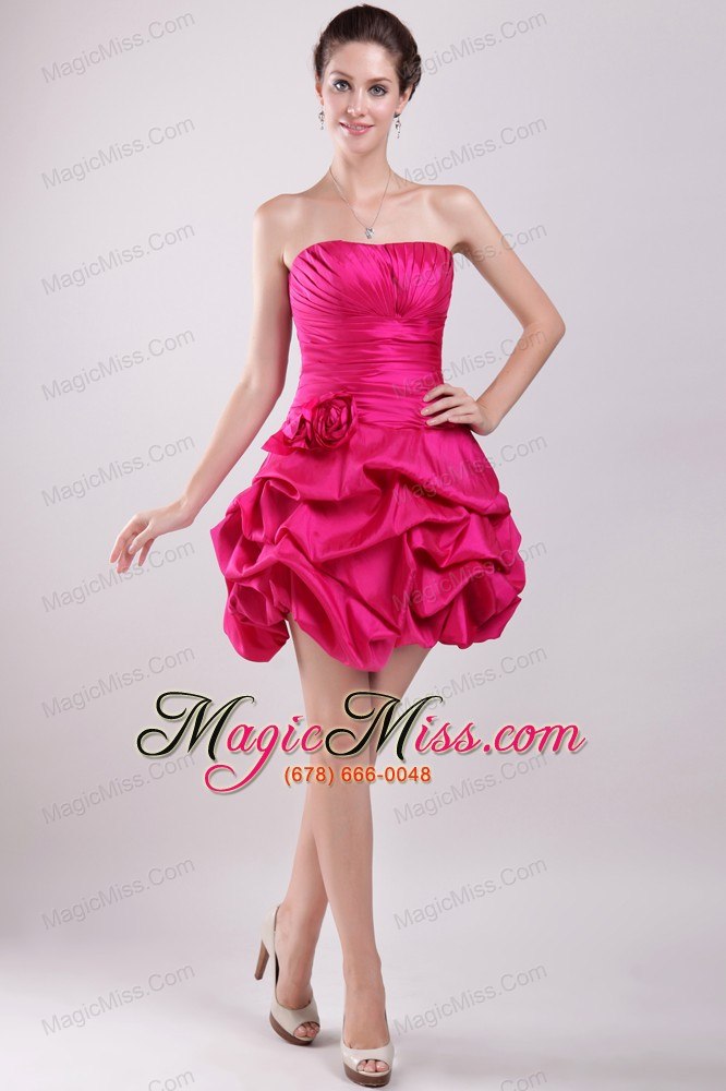 wholesale hot pink a-line strapless mini-length taffeta hand made flower prom / homecoming dress