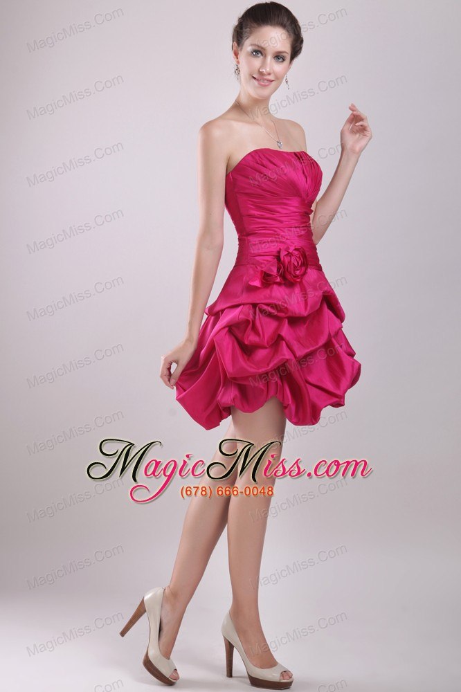 wholesale hot pink a-line strapless mini-length taffeta hand made flower prom / homecoming dress