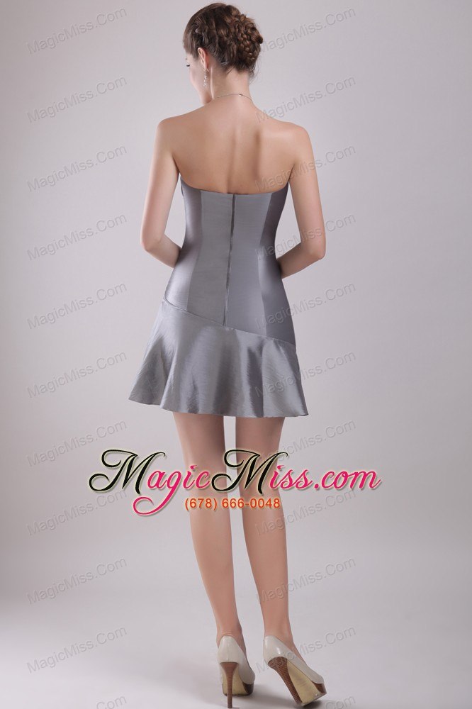 wholesale grey column strapless mini-length taffeta ruch prom / cocktail dress