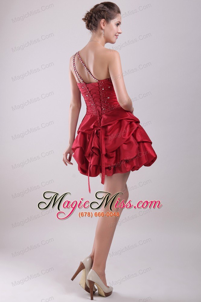 wholesale red a-line / princess one shoulder mini-length taffeta beading prom / homecoming dress