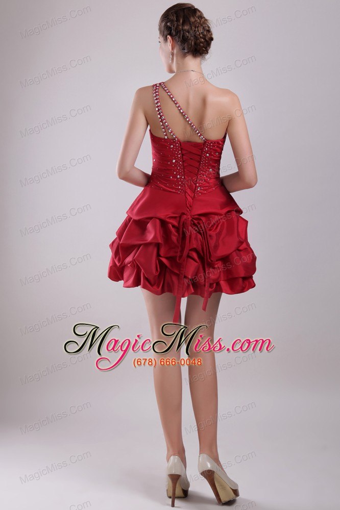 wholesale red a-line / princess one shoulder mini-length taffeta beading prom / homecoming dress