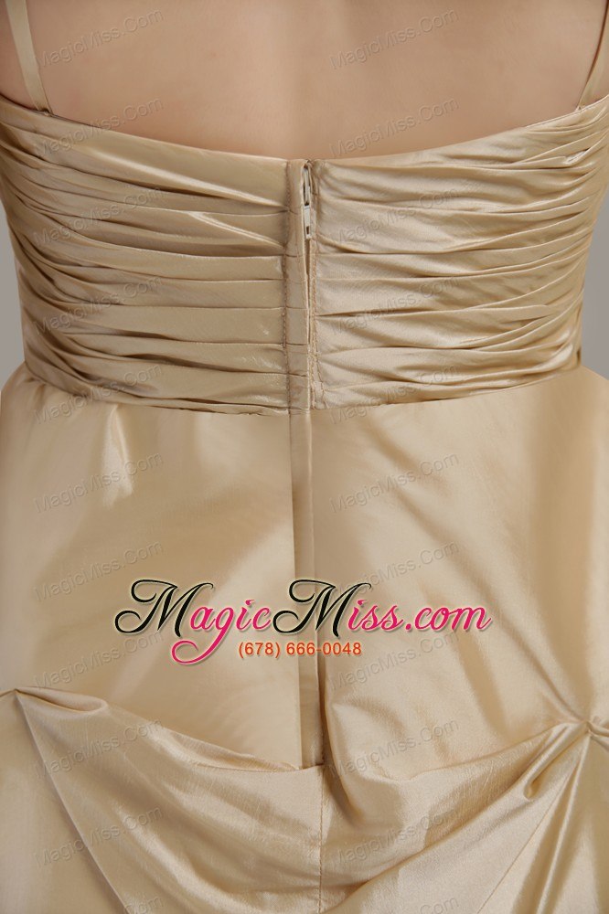 wholesale champagne column spaghetti straps floor-length taffeta beading and ruch prom dress