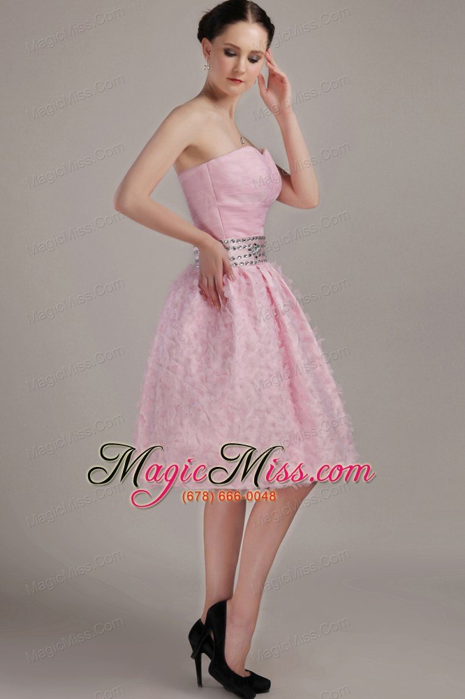 wholesale pink a-line / princess sweetheart knee-length organza beading prom dress