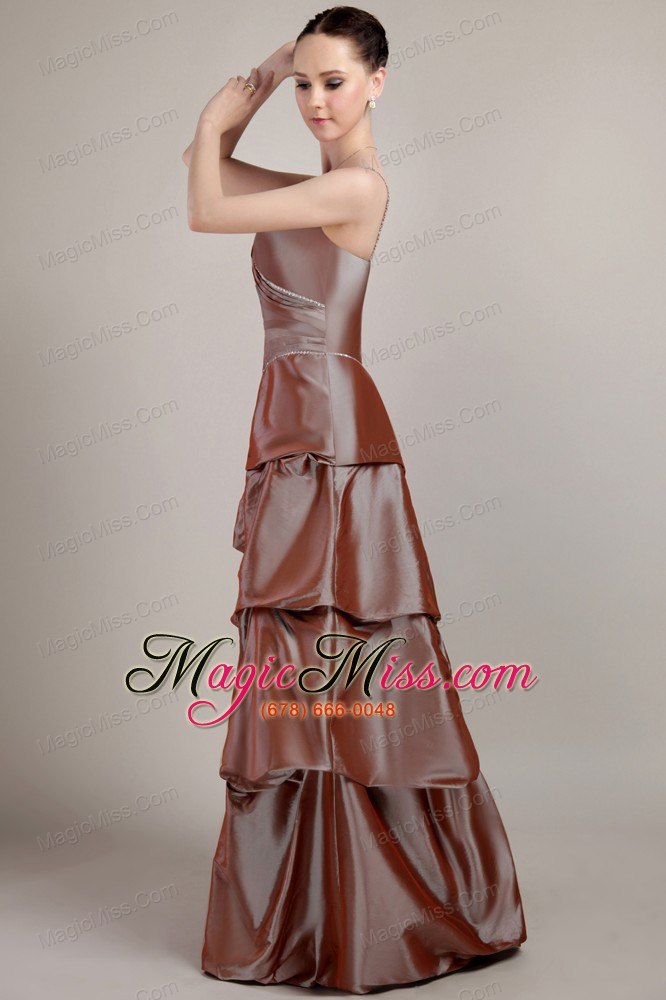 wholesale brown a-line spaghetti strap floor-length taffeta sequins prom dress