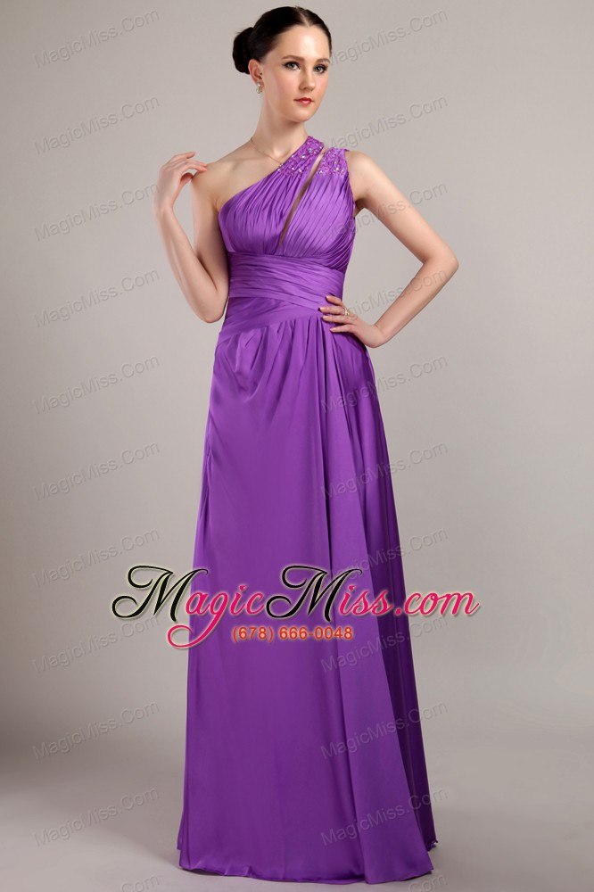 wholesale purple empire one shoulder floor-length taffeta beading prom dress