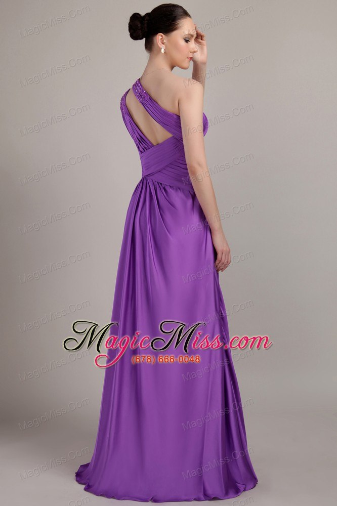 wholesale purple empire one shoulder floor-length taffeta beading prom dress
