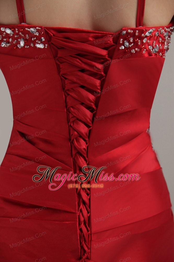 wholesale wine red column/sheath spaghetti straps floor-length taffeta beading prom dress