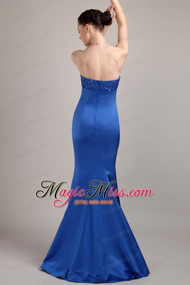 wholesale blue trumpet/mremaid strapless floor-length satin beading prom dress