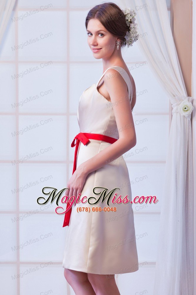 wholesale champagne a-line square mini-length satin bow prom dress