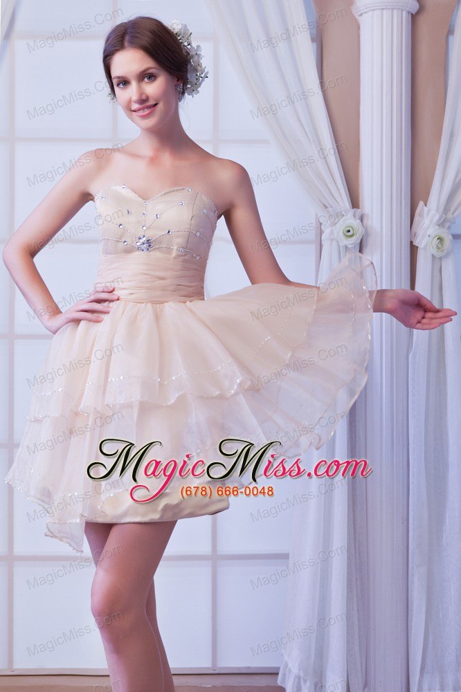 wholesale champagne a-line sweetheart prom dress beading satin and organza mini-length