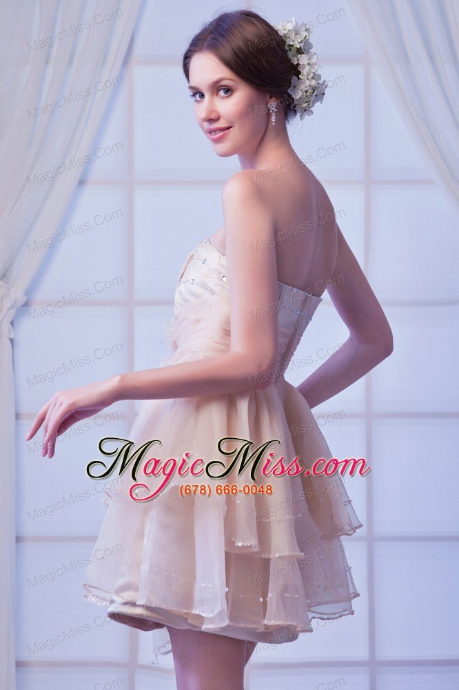 wholesale champagne a-line sweetheart prom dress beading satin and organza mini-length