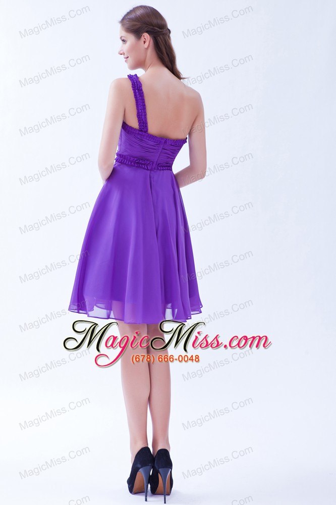 wholesale purple a-line one shoulder knee-length chiffon ruch prom dress